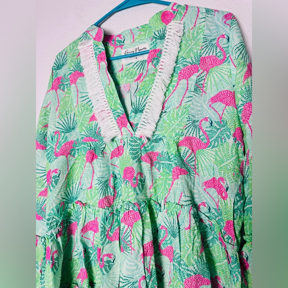 Kenny Flowers The Sunshine State Womens Small Tunic Dress Flamingo Green Pink - Picture 5 of 15